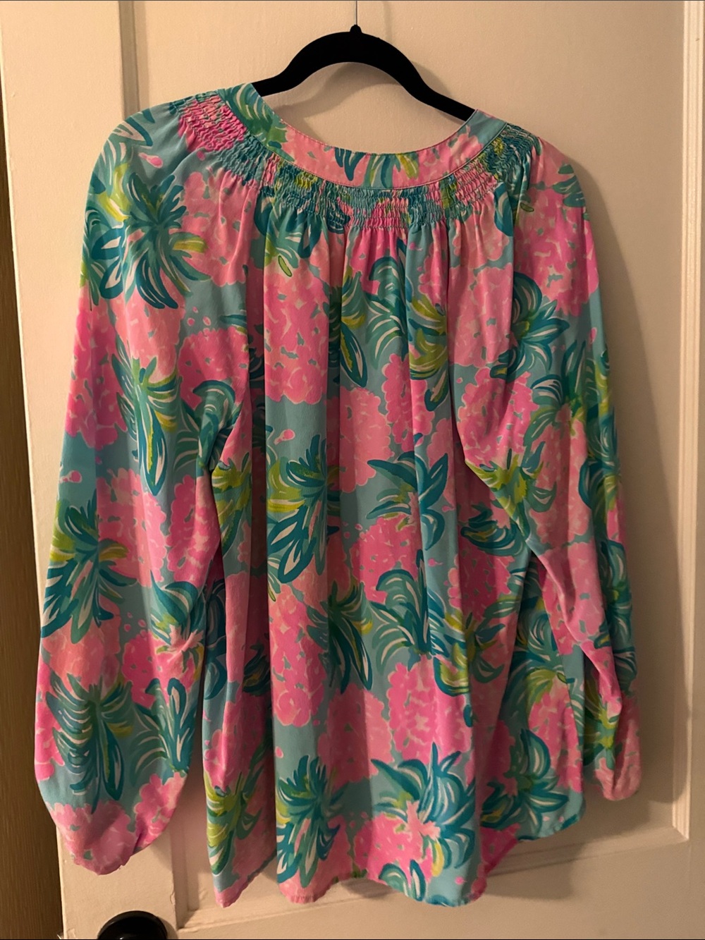 Lilly Pulitzer Elsa Pink & Aqua Floral Peasant Blouse - Picture 2 of 5